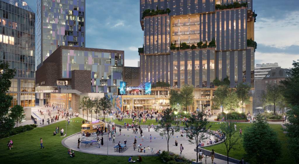 Vaterland torg med Lilletorget 1 i bakgrunnen. Illustrasjon: CODE/Fiction Studio