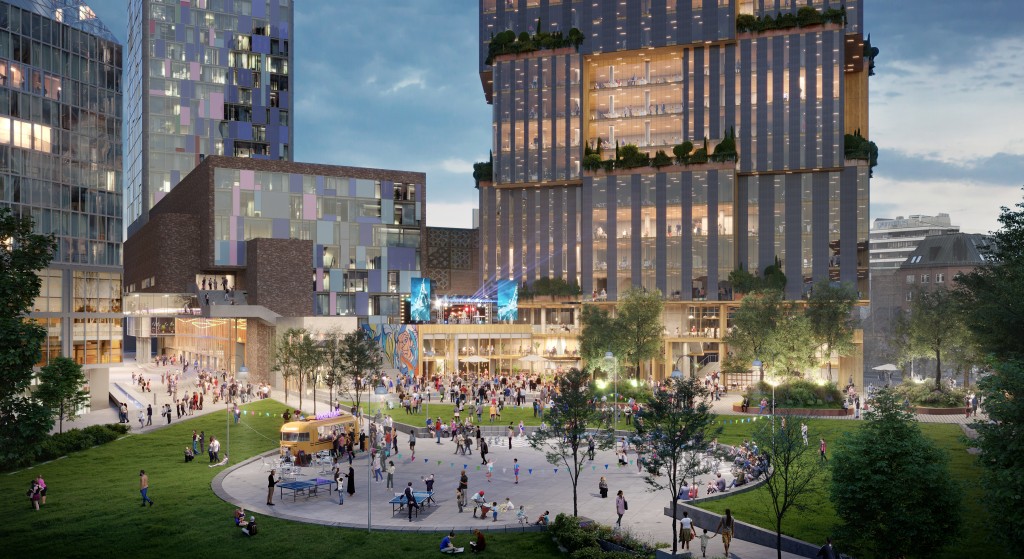 Vaterland torg med Lilletorget 1 i bakgrunnen. Illustrasjon: CODE/Fiction Studio