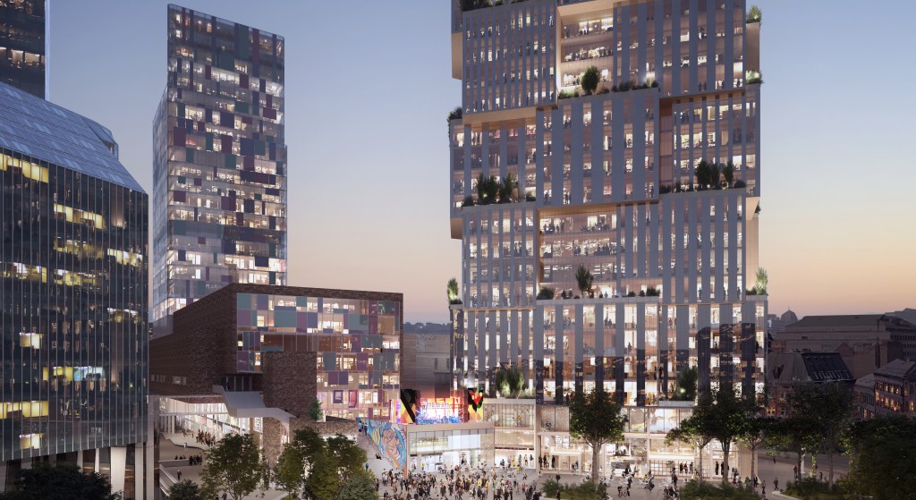 Lilletorget 1. Fasaden er utformet for å være vennlig og imøtekommende, grønn og tilpasset omgivelsene. Illustrasjon: CODE