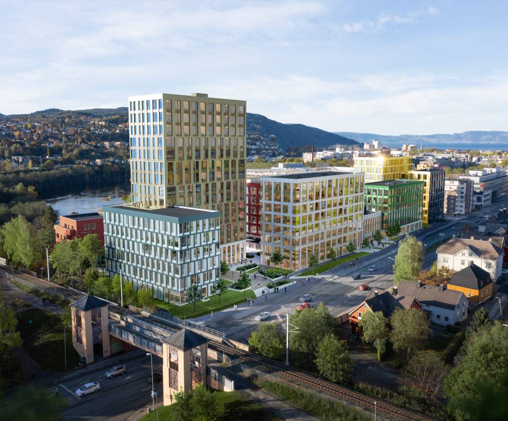 NRK og Entra har signert en avtale som innebærer at NRK flytter inn i et helt nytt mediehus i Trondheim i 2025. NRKs kommende hovedsete i Midt-Norge vil bli i Entras nybygg i Holtermanns veg 1-13 på Elgeseter. Illustrasjon Goldbox
