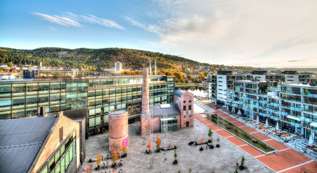 Oversiktsbilde av Union Brygge i Drammen.