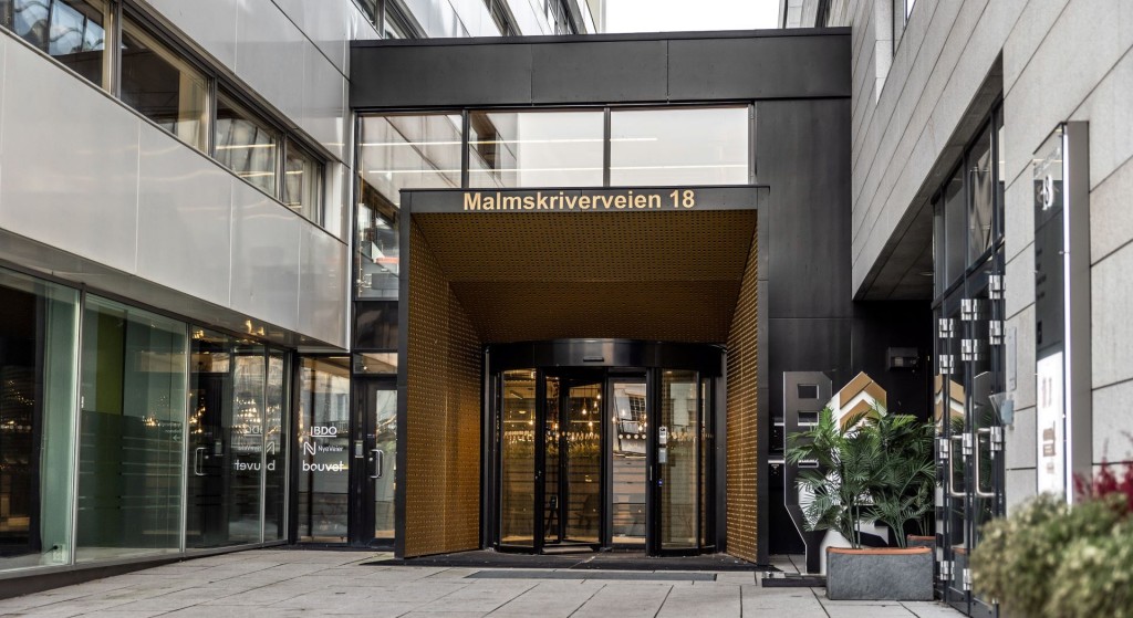 Inngangspartiet til Malmskriverveien 18