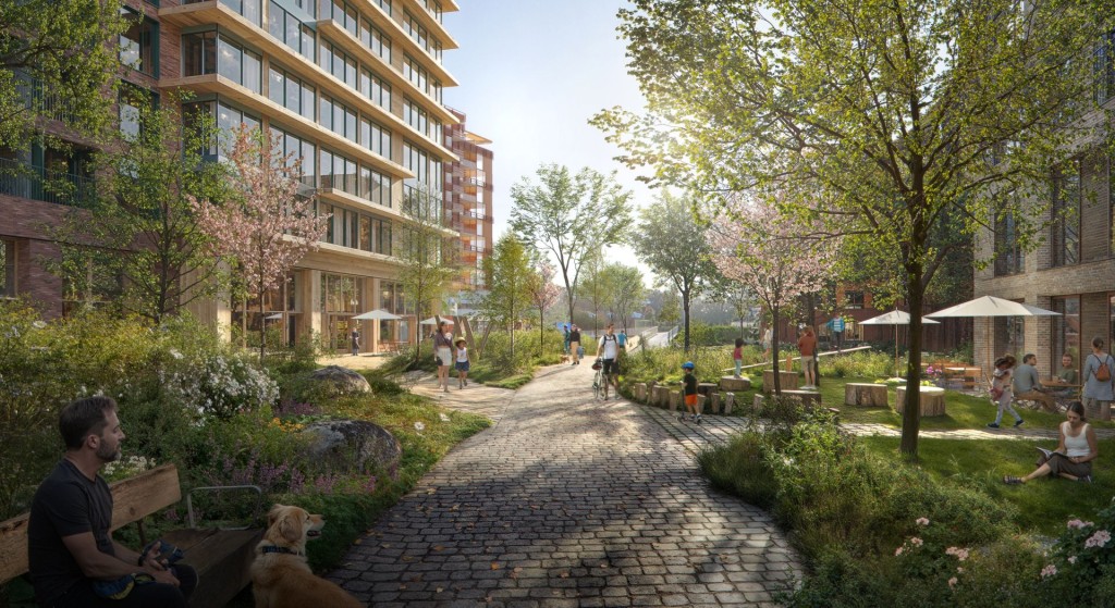 En grønn korridor planlegges fra t-bane stasjonen og gjennom planområdet