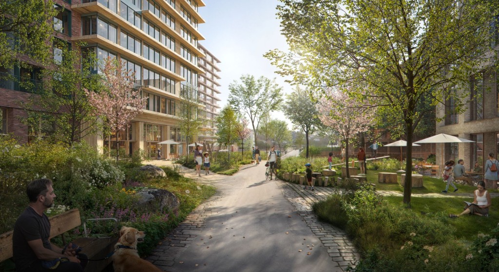 En grønn korridor planlegges fra t-bane stasjonen og gjennom planområdet