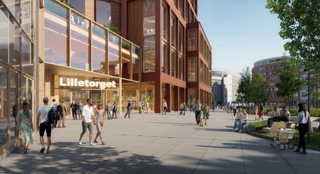 Illustrasjon av kontorinngang i prosjektet på Lilletorget